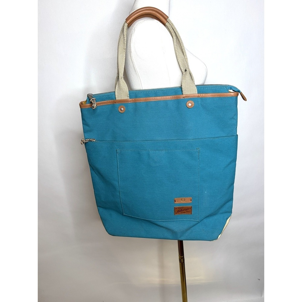 Fred Perry British Millerain Teal Blue Waxed Cotton Tote Leather Trim Zip Top